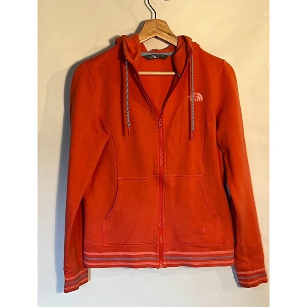 The North Face Zip Hoodie NF00CE6X size WM Tangerine with Striped Hem(rare)